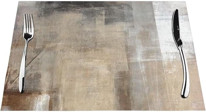 Placemats Set of 4 Taupe Grey Brown Place Mats Beige Ombre Modern Rustic Woven Table Mats Washable Abstract Art Print PVC Placemat for Dining Kitchen Decor Indoor Outdoor, 12 x 18 Inch