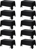 10-Pack Black Tablecloths for Rectangle Tables, 70 x 120 Inches, Stain-Resistant Polyester Fabric for 6 Foot Tables - Washable Table Covers for Weddings, Banquets, Birthday Parties, Events