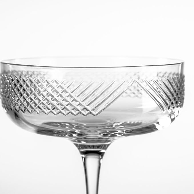 Rolf Glass Bourbon Street Coupe Cocktail Glass | Set of 2, 10.25oz Champagne or Cocktail Glasses | Lead-Free and Diamond-Wheel Engraved | Designed and engraved in the USA