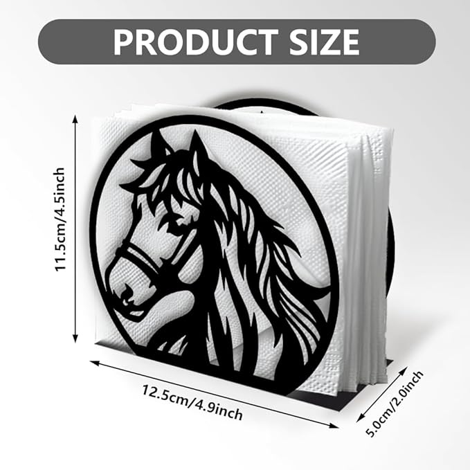 Horse Head Decorative Black Metal Napkin Holder for Table, 4.9" x 4.5" x 1.9" Horse Aniaml Standing Napkin Holder for Home Kitchen Restaurant Picnic Party Coffee Bar Dining Room