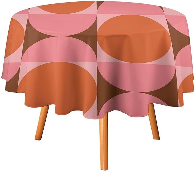 Mid Century Round Tablecloth, Abstract Retro 50s 60s Style Geometric Print Tablecloth for Home Party Dining Room Kitchen Decorm 70Inch(178cm)