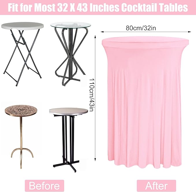 4 Packs 32 x 43 Inch Spandex Round Cocktail Table Skirts Stretch Cocktail Table Cover Fitted High Top Tables for Wedding Bar Party Banquet (Pink)