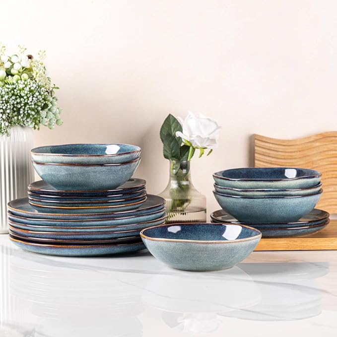 AmorArc Ceramic Plates Set of 6, 8.5 Inch Handmade Reactive Glaze Stoneware Plates set for Dessert, Salad, Appetizer,Dinner, Microwave & Dishwasher Safe, Scratch Resistant