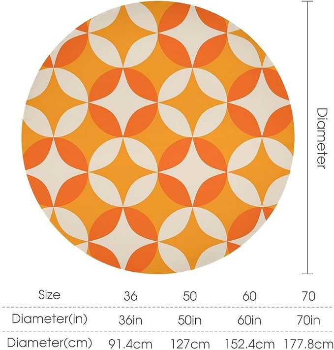 Retro Mid Century Round Tablecloth, Abstract Geometric Mid Century Colorful Pattern Print Tablecloth for Home Party Dining Room Kitchen Decor 50Inch(127cm)
