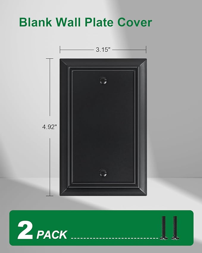2-Pack Single Blank Wall Plate, Durable Natural Bamboo Fiber Wall Plate Cover,Matte Black 1 Gang Wall Plate for Unused Outlets/Switches, Corrosion Resistant