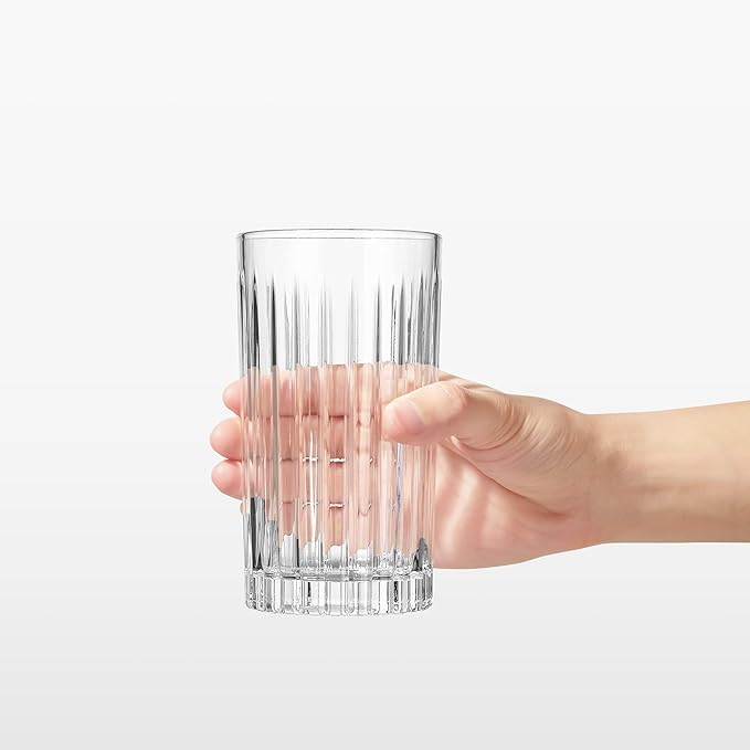 Royalrose Premium VertiLine 13.5oz Highball Glasses, 6pc Tall Glass Sets. Lead-Free Crystal Drinking Glasses. Water Glasses, Mojito Glass Cups, and Mixed Drink Cocktail Glass Set. (Tall glasses)