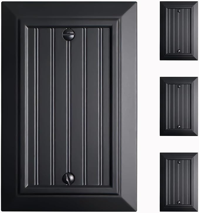 Beadboard Outlet Covers Wall Plates, Bamboo Fiber Light Switch Covers, Natural Material Electric Receptacle Decorative Switch Plate Outlet Cover Matte Black (1 Gang Blank 4 Pack)