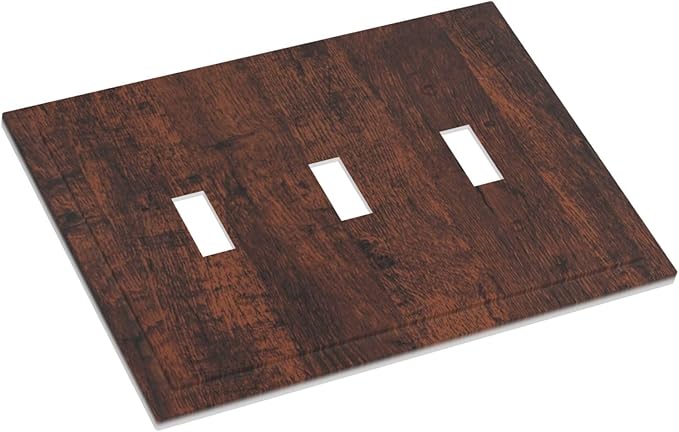 Light Switch Cover Brown Red Rustic Wood Grain Retro Farmhouse 3 Gang Wall Plate Triple Light Switch Plate Toggle Decorative Outlet Covers Electrical Switchplate for Farmhouse Cabin Decor