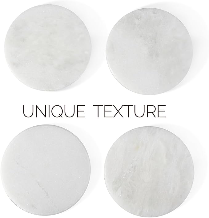 Koville Marble Coaster Set of 4, Round White Coasters, 4" Cup Coasters for Drinks, Heat Resistant Coaster for Coffee Table Home Office Bar Decor(Namib Fantasy)