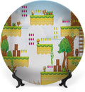 Ceramic Display Plate, Video Games Ceramic Hanging Decorative Plate, Cartoon Retro Computer Graphic Kids Western, 6 Inch, Living Room Kitchen Decoration Household, Multicolor