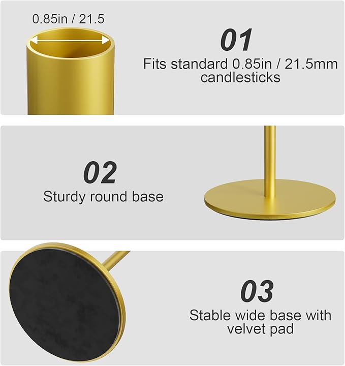 Set of 12 Gold Taper Candle Holders Bulk Candlestick Holders, Decor Candle Stick Candle Holder for Table or Mantel Centerpiece, Wedding, Dinning, Party Home Decor