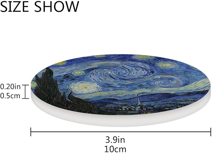 Coasters for Drinks Coaster Drink Set Decorative Coffee Table Desk Cup Mat Spring Cute Cork Bar Backing Round Home Decor Starry Night03