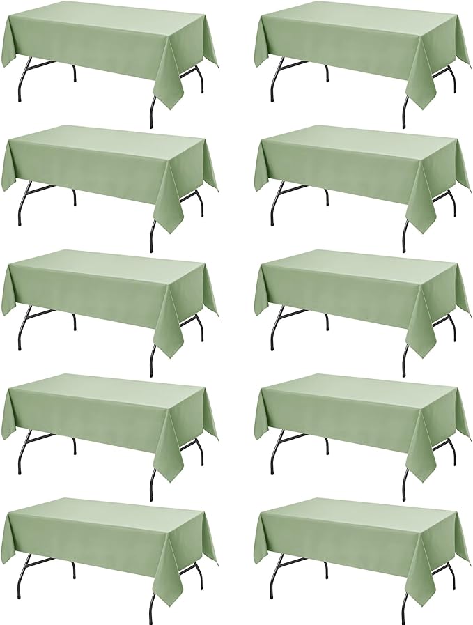 10-Pack Sage Green Tablecloths for Rectangle Tables, 60 x 84 Inches, Stain-Resistant Polyester Fabric for 4 Foot Tables - Washable Table Covers for Weddings, Birthday Parties, Events