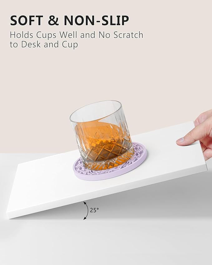 Drink Coasters, Coasters Set of 6 for Cup with Holder, Non-Slip Silicone Cup Mats for Hot and Cold Drinks, Cute Absorbent Coffee Bar Accessories Table Decor, Purple