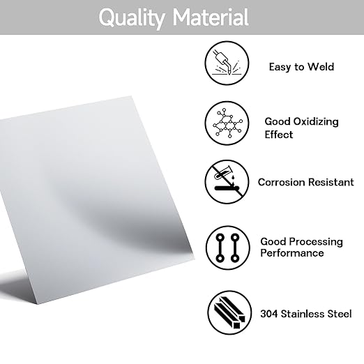 304 Stainless Steel Sheet - 8" X 8" X 1/8" Thin Stainless Steel Plate 1/8 Inch Thickness with Protective Film Metal Sheets Shim Stock Sheets for Kitchen DIY Crafting etc. (203 x 203 x 3 mm)
