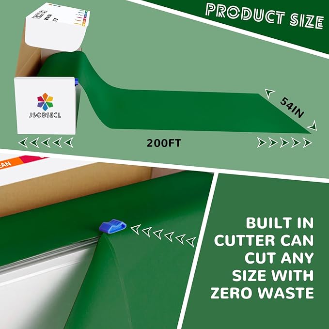 54 Inch X 200 Feet Plastic Table Cover Roll with Convenient Slide Cutter, Disposable Plastic Table Cloth Roll with Cut-to-Size Design for Weddings, Banquets, Parties (Green)