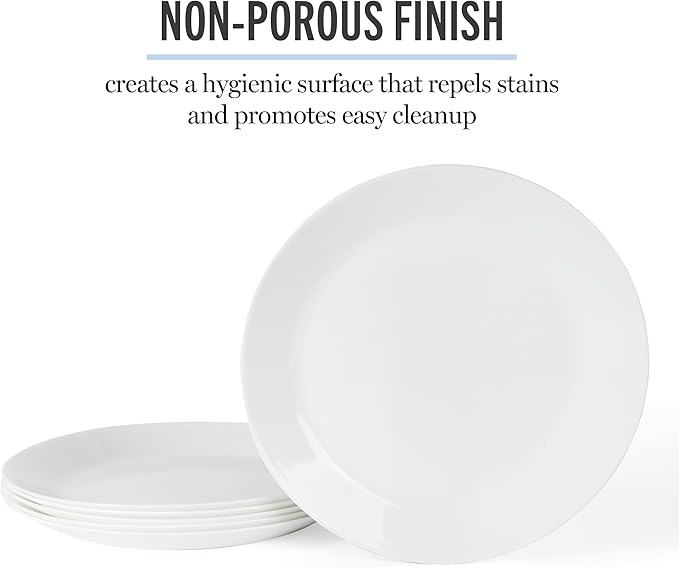 Martha Stewart Opalton 6-Piece 10-Inch Dinner Plates – Chip and Break Resistant Opal Glass Plates, Durable and Lightweight Dinnerware Set for Everyday Use