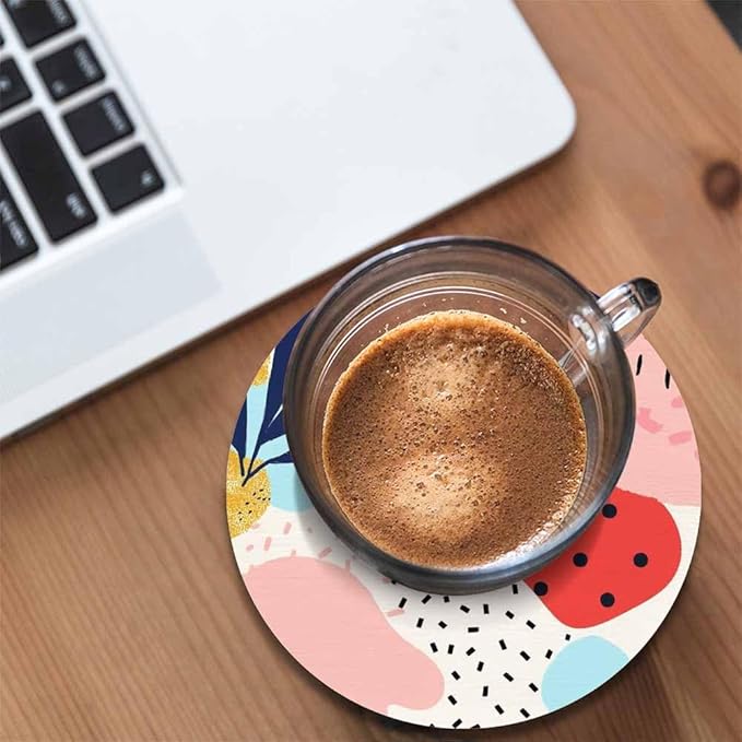 Chaotic Lines Dots and Shapes Coasters Set for Wood Table Creative Universal Artistic Fun Tabletop Protection Mat for Mugs and Cups 4 Inch for Kitchen Office Home
