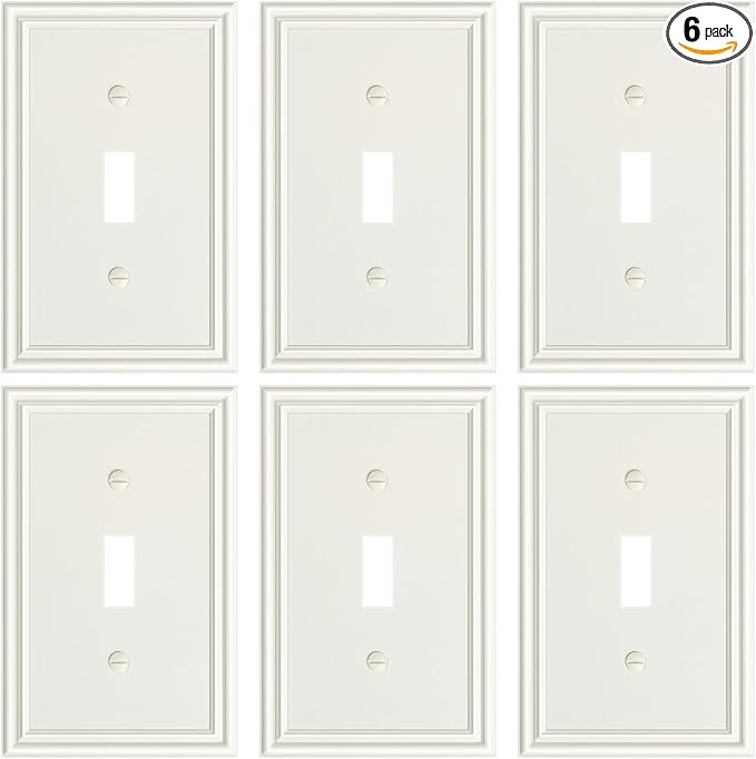 6-Pack Single Toggle Light Switch Cover Plate, Durable Solid Zinc Alloy Decorative Switch Plate Covers, Light Almond 1 Gang Wall Plate, Corrosion Resistant