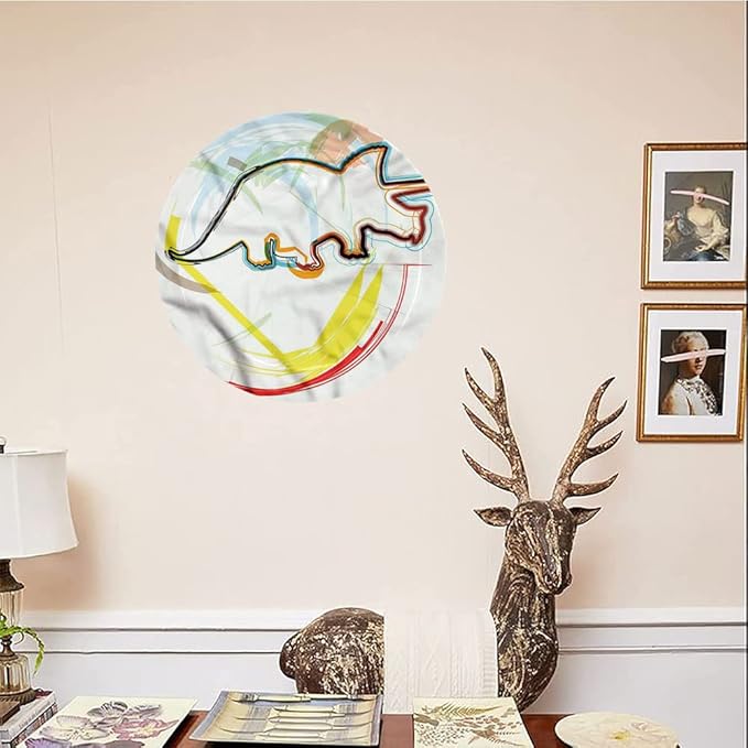 Ceramic Display Plate, Dinosaur Ceramic Hanging Decorative Plate, Triceratops Sketch Lines, 8 Inch, Household Custom Ceramic Plate, Multicolor