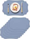 XINYUN Leather Placemats Set of 6 for Dining Table Blue Faux Leather Placemat Wipeable Heat Resistant Non Slip Waterproof Place Mats Anti Oil Eco-Friendly Decorate Table Mats Patio Placemats, Large
