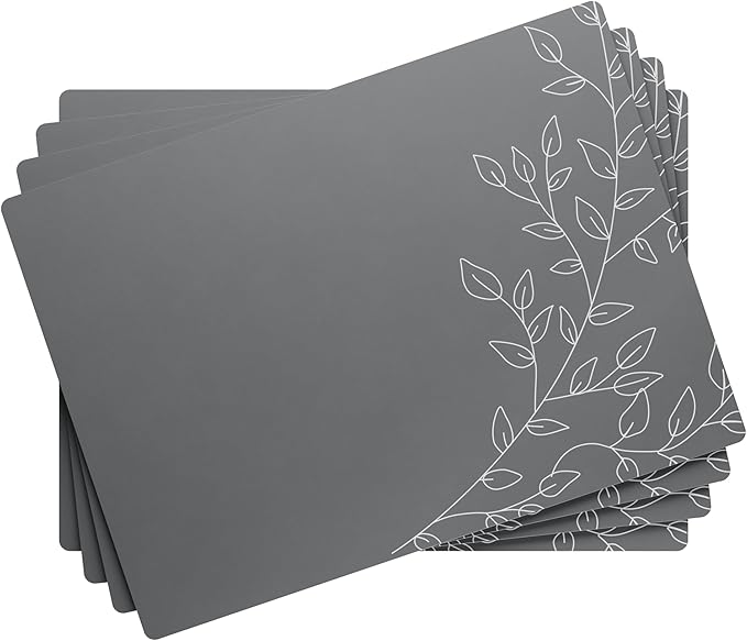 Royalty Art Dark Gray Boho Placemats, 4 Pc. Set, Non-Slip Cork Backed, Wipeable Heat Resistant Surface for Kitchen and Dining Table Protection, Cute Floral Pattern for Farmhouse or Rustic Decor