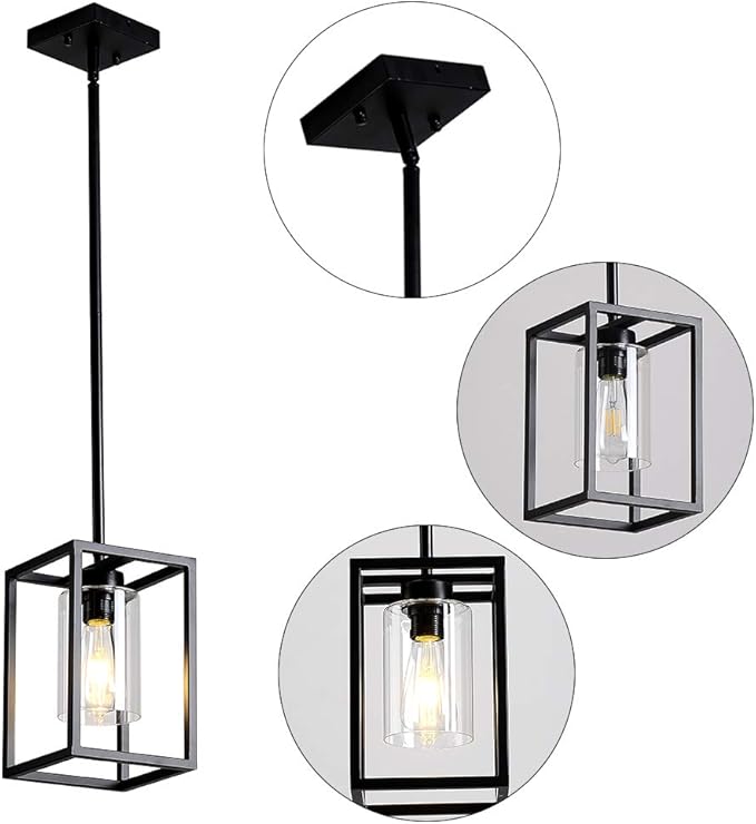 XILICON 1Light Foyer Chandelier Black Farmhouse Light Fixture Dining Room Lighting Fixtures Hanging Ceiling Lighting for Foyer Entryway with Glass Shade Adjustable