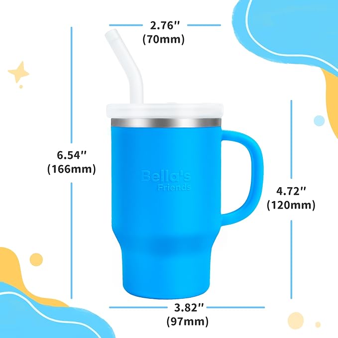 Bella's Friends Handy Mini Tumbler – Adorable 9 oz Toddler Sippy Cup, Stainless Interior & Silicone Body, Leak‑Proof, Dishwasher Safe, Gift for 1-3 Years Old Girls&Boys, 2 Pack, Azure Blue&Seafoam