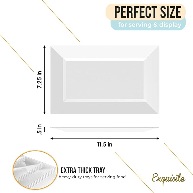 Exquisite Plastic Serving Trays For Party - 40 Pcs 11.5 Inch Clear Serving Platters, Plastic Trays For Food, Clear Tray, Food Tray Disposable Platters For Parties, Catering & Buffet