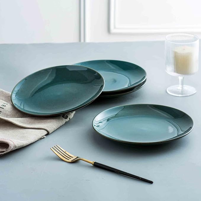 UNICASA Cremic Dessert Plates Set of 4-8 Inch Ceramic Dinner Plates Dinnerware Oven Microwave Safe for Salad, Scratch Resistant, Kitchen Serving Dish, Olive