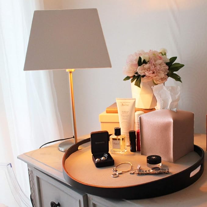 Carrotez Tissue Box Cover, [Refined] Modern PU Leather Rectangular Tissue Box Holder - Decorative Holder/Organizer for Bathroom Vanity Countertop, Night Stands, Office Desk 9.5"X5"X5" - Peach Pink