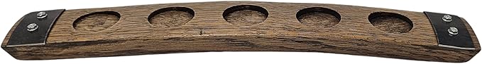 Barrel Stave Premium Whiskey Flight for use with 5 Glencairn Glasses. No Glasses Included, Dark Walnut