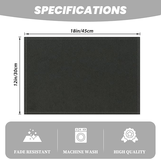 Black Placemats Set of 4 for Dining Table Solid Color Place Mats Washable Rectangular Table Mats for Party Home Kitchen Restaurant Decor 12x18 Inch