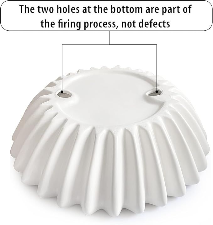 Large Ceramic Fruit Bowl Ivory Decorative Bowl for Coffee Table Entryway Kitchen Modern Home Decor Centerpiece 9.5 Inches Ruffle Fluted Scalloped Bowl
