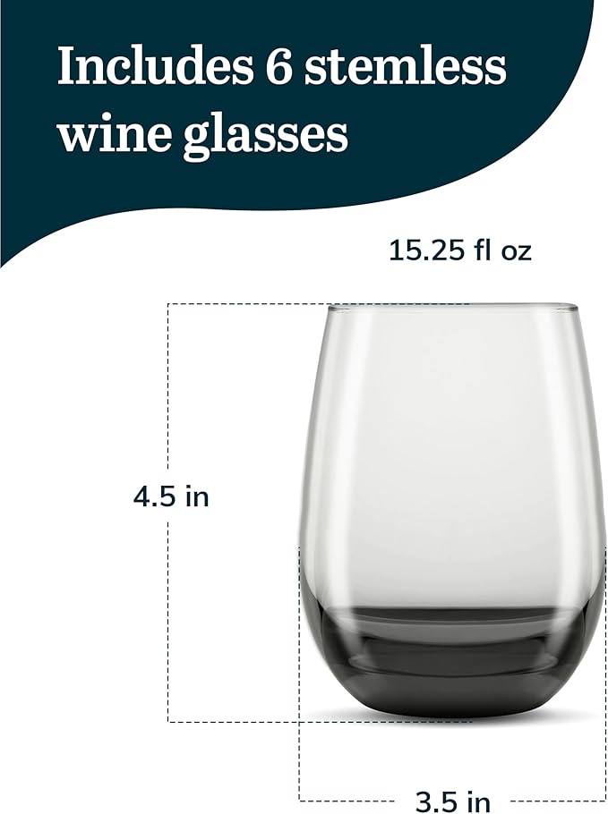 Libbey Classic Smoke All-Purpose Stemless Wine Glasses, 15.25-ounce, Set of 6