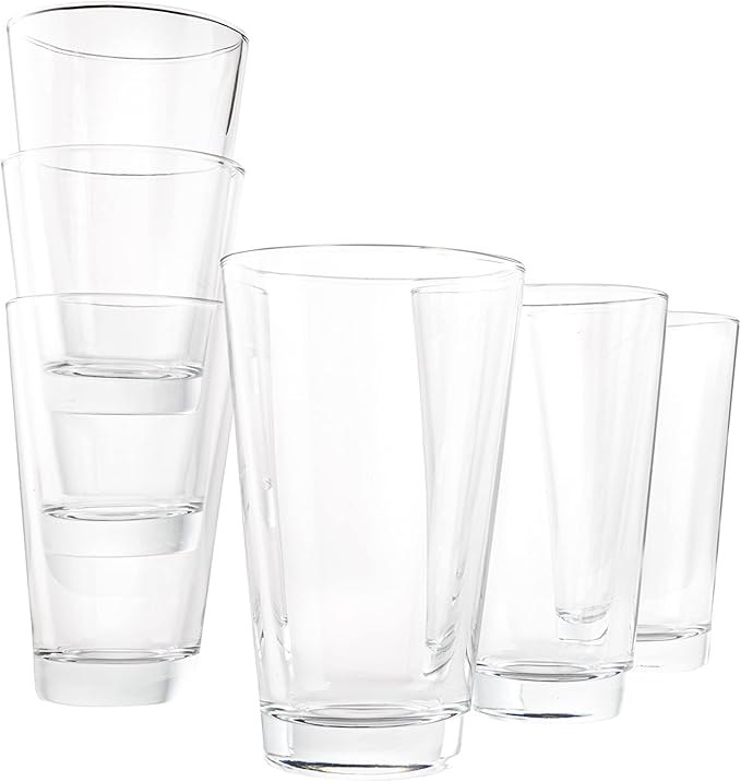 Vikko 9.5 Ounce Water Tumblers, All Purpose Drinking Glasses, Thick and Durable Construction, Tapered Design, Dishwasher Safe, Set of 12 Tall Glass Tumblers