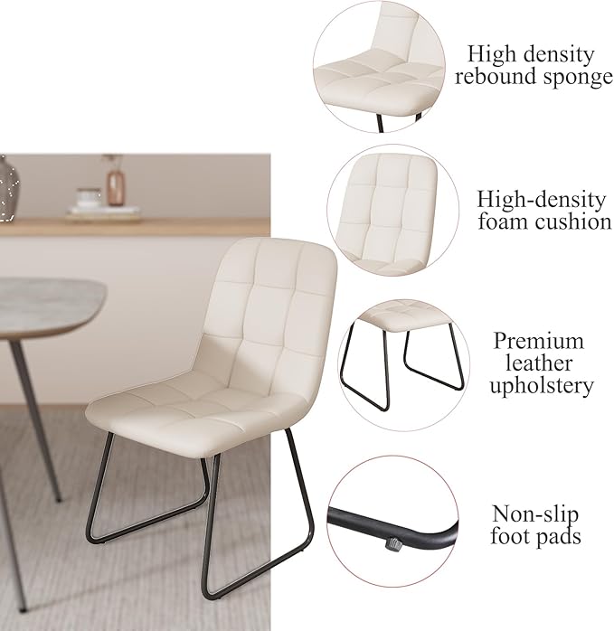 47.2'' Dining Table Set for 4,Modern Wood Dining Table,Leather Dining Chairs 4,Table and Chairs Set of 4,Ideal for Kitchen Dining Room (Gray Table + 4 U-Shaped White Chairs, 47.2")