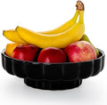 Nucookery Ceramic Petal Fruit Bowl for Kitchen Counter, 11 Inch Modern Decorative Bowl, Elegant Fruit & Vegetable Storage Container, Large Bread Basket, Black
