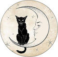 Small Round Tablecloth, Moon Washable Polyester Table Cloth for, Black Cat Sitting on White Crescent Moon, Fit Round Tables 44inch Diameter, Holiday Party Home Kitchen Dining Table Decoration
