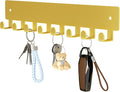 pickpiff Key Holder Wall Mount, Adhesive Key Rack with 8 Hooks Hanger for Car Key Ring, Metal Key Chain Organizer, Gold 1 Pack