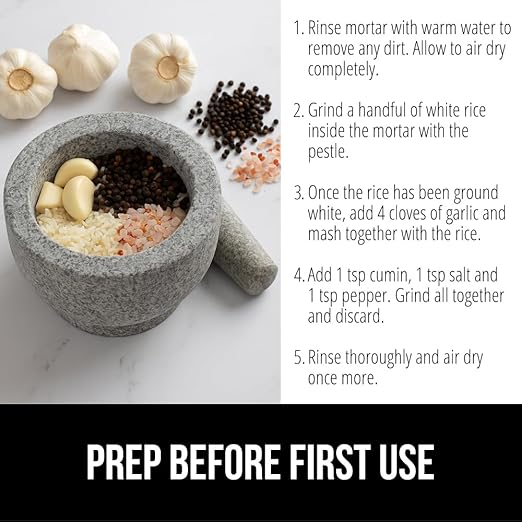 GORILLA GRIP Heavy Duty Mortar and Pestle Set with Slip Resistant Base, 100% Granite Stone Molcajete Guacamole Bowl, Grind Seeds, Garlic, Herb, Kitchen Muddler, Christmas Gifts for Chefs, 1.5 Cup Gray