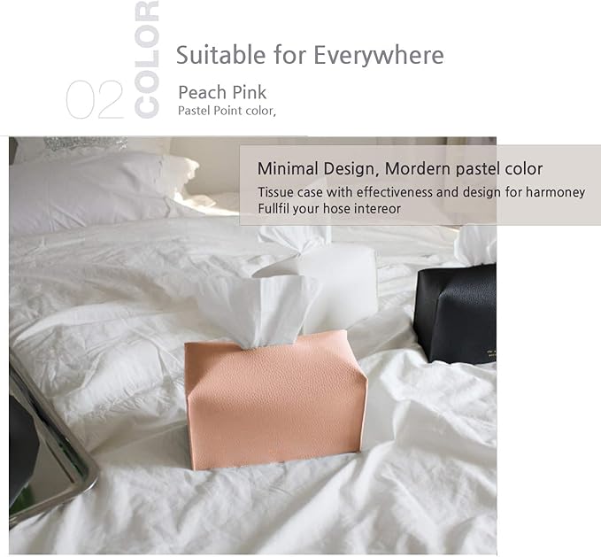 Carrotez Tissue Box Cover, [Refined] Modern PU Leather Rectangular Tissue Box Holder - Decorative Holder/Organizer for Bathroom Vanity Countertop, Night Stands, Office Desk 9.5"X5"X5" - Peach Pink