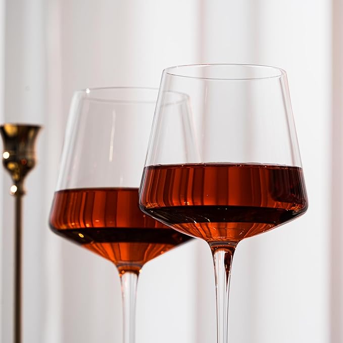 White Red Wine Glasses Set of 6 – 19oz Wine Glasses with Tall Long Stem,【Hand Blown】Crystal Wine Glasses- Square Wine Glasses with flat bottom,Thin Stem Wine Glasses,Clear Lead-Free Premium large