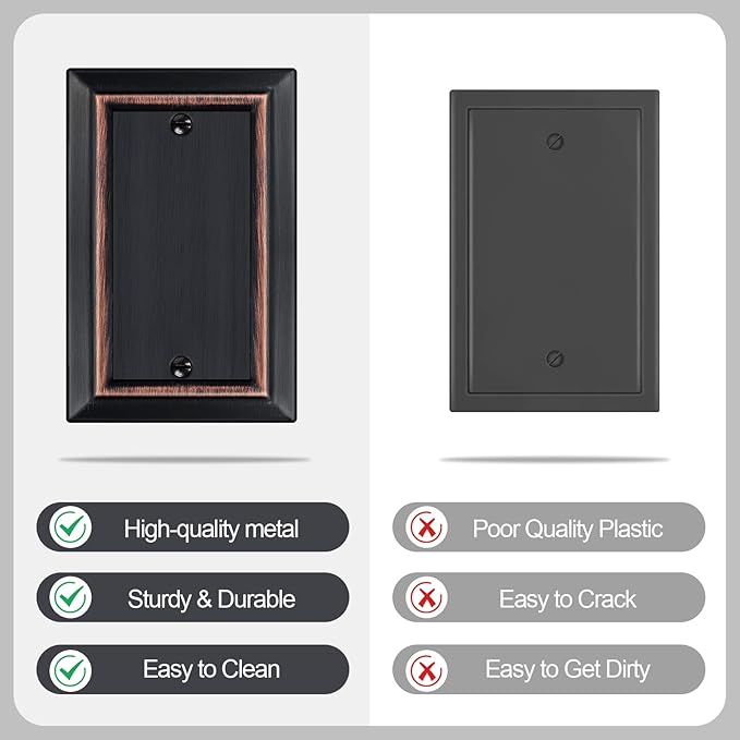 Metal Wall Plate for Electrical Outlets, Decorative Aged Bronze Switch Plates Outlet Cover, Light Switch Cover Plate, 1-Gang Wall Plates (Single blank, 4 Pack)