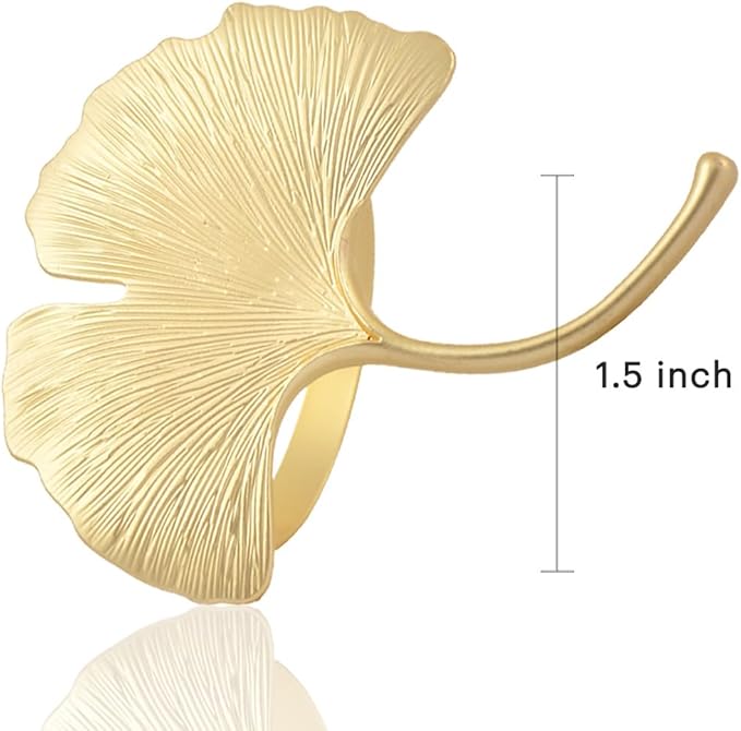 Decozen Set of 4 Gold Napkin Rings in Leaf Design, Festive, Table Decor Setting for Holiday, Wedding, Birthday, Kitchen, Home Decor, Housewarming Gift - Mothers Day Decorations