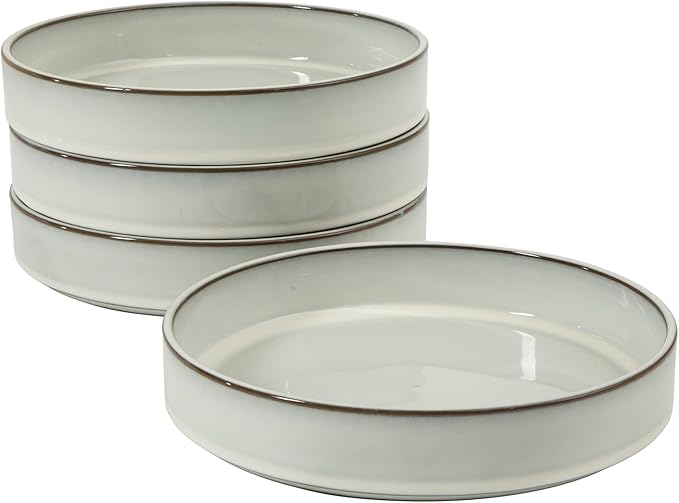 Bloomhouse - Two Time Oprah's Favorite Things WInner - Santorini Mist 4-Piece 8.6-Inch Terracotta Pasta Bowl Set – Moonstone White, Reactive Glaze Round Shallow Walled Dinner & Serving Bowls