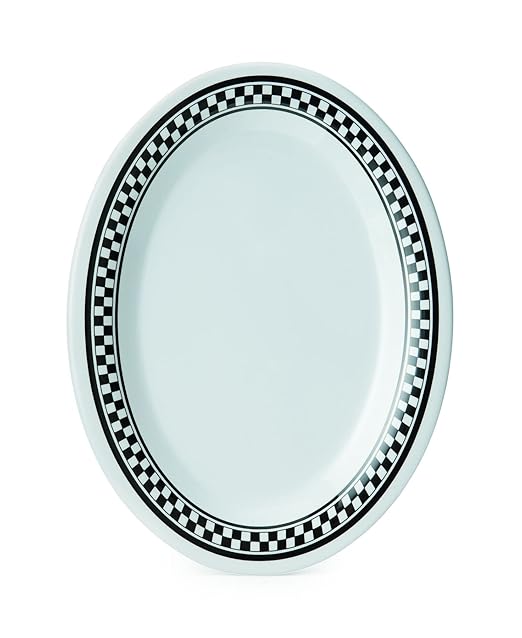 G.E.T. OP-950-X-EC Melamine Oval Serving Platter / Dinner Plate, 9.75" x 7.25", Diamond Chexers (Set of 4)