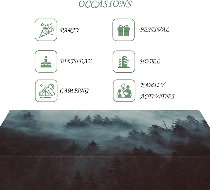 52x70 Inch Nature Rectangular Tablecloth Misty Forest Mountain Table Cloth Waterproof Durable Table Cover for Holiday Picnic Dinner BBQ Decor