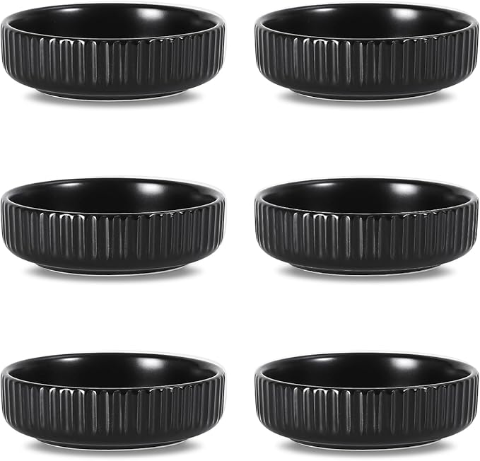 Selamica Ceramic Soy Sauce Dish, 2.6 Oz Dipping Bowls Set of 6, 3.5 Inch Pinch Bowls for Dip, Side Dish, Condiments, Sushi, Matte Black