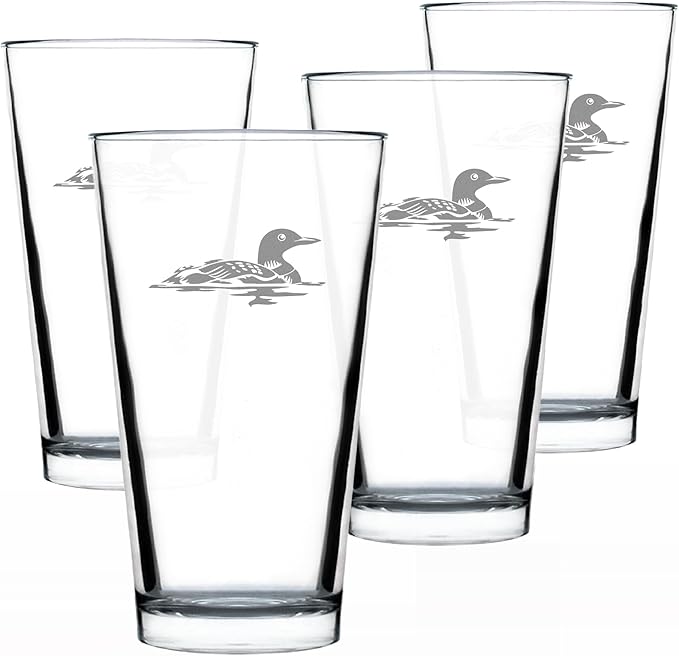 Bevvee Loon Pint Glass for Beer - Fun Bird Themed Gifts and Decor for Men & Women - Set of 4-16 oz Glasses